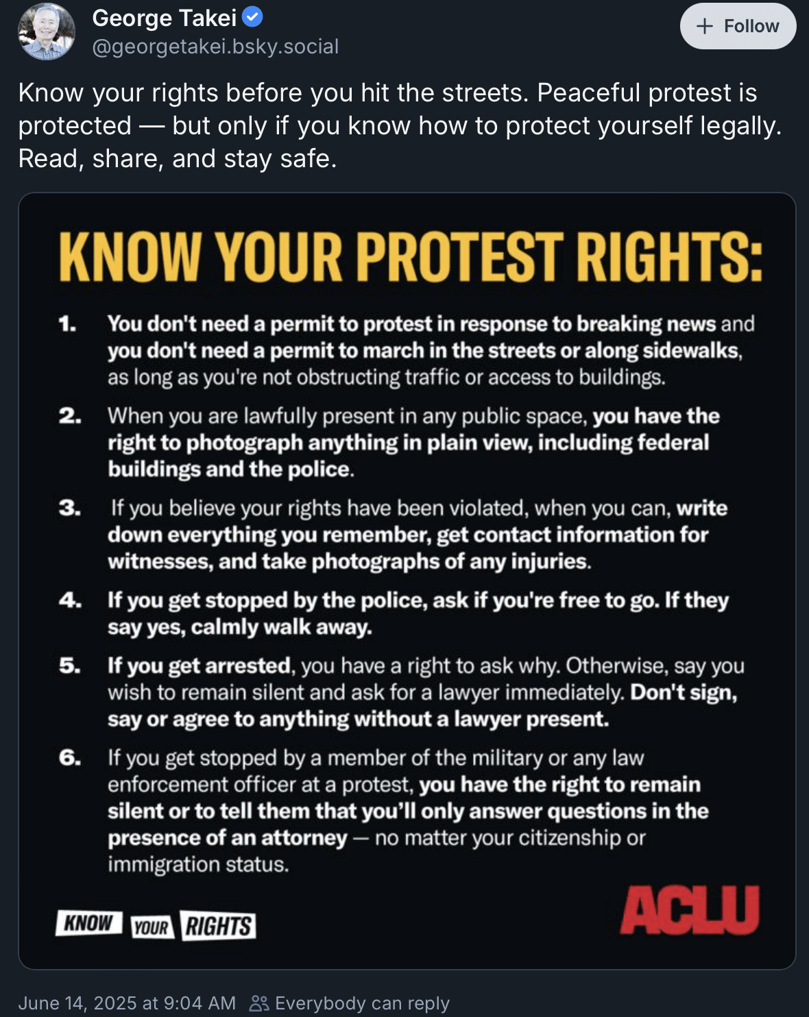 George Takei shares ACLU safety tips